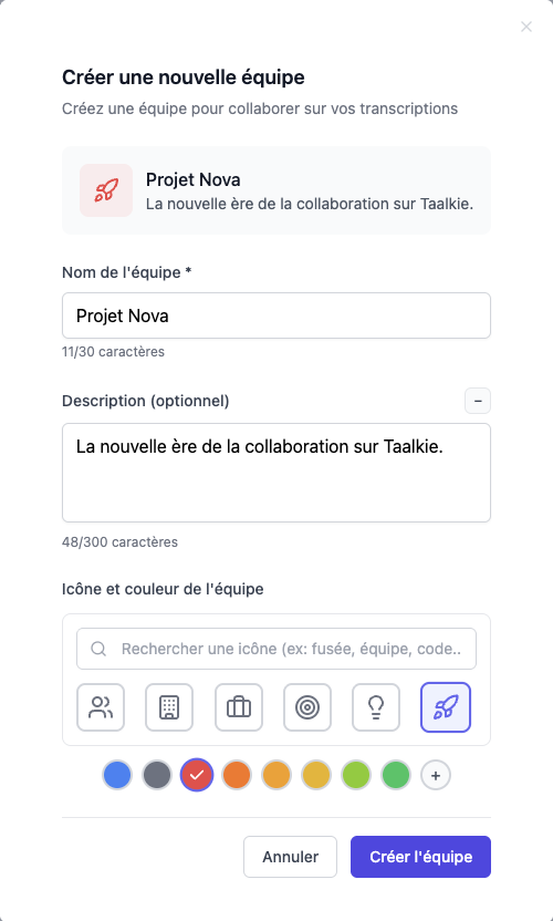 Configuration de l'équipe